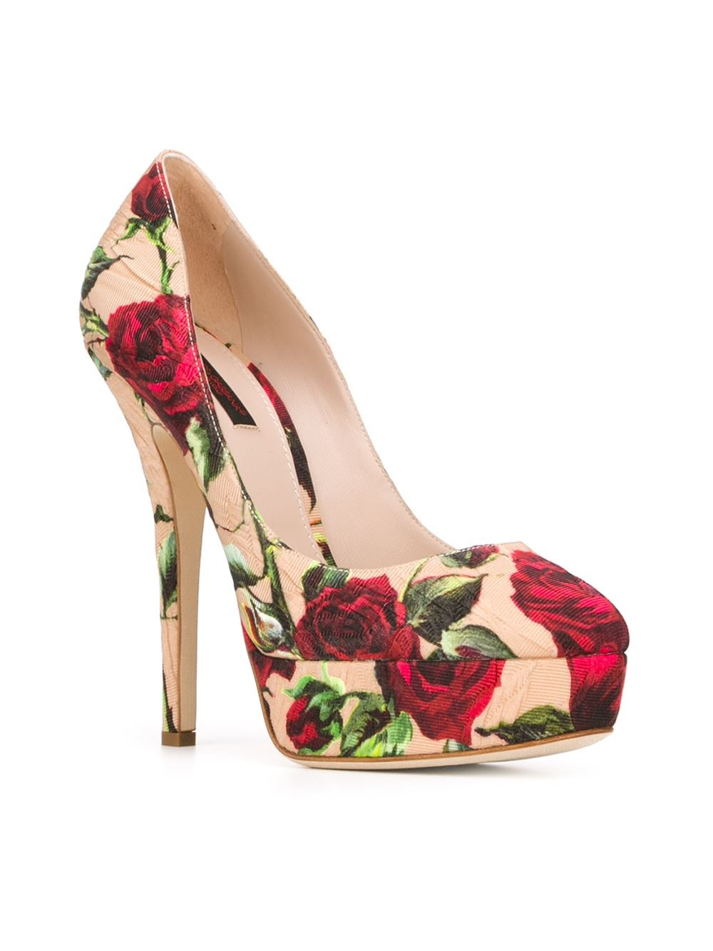 Lyst - Dolce & Gabbana Rose Print Brocade Pumps in Purple