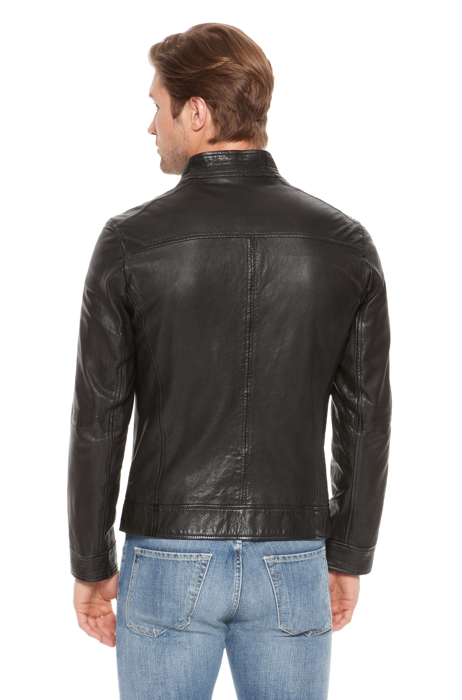 Boss Orange Jips Stand Collar Leather Jacket In Black For Men Lyst Gallery