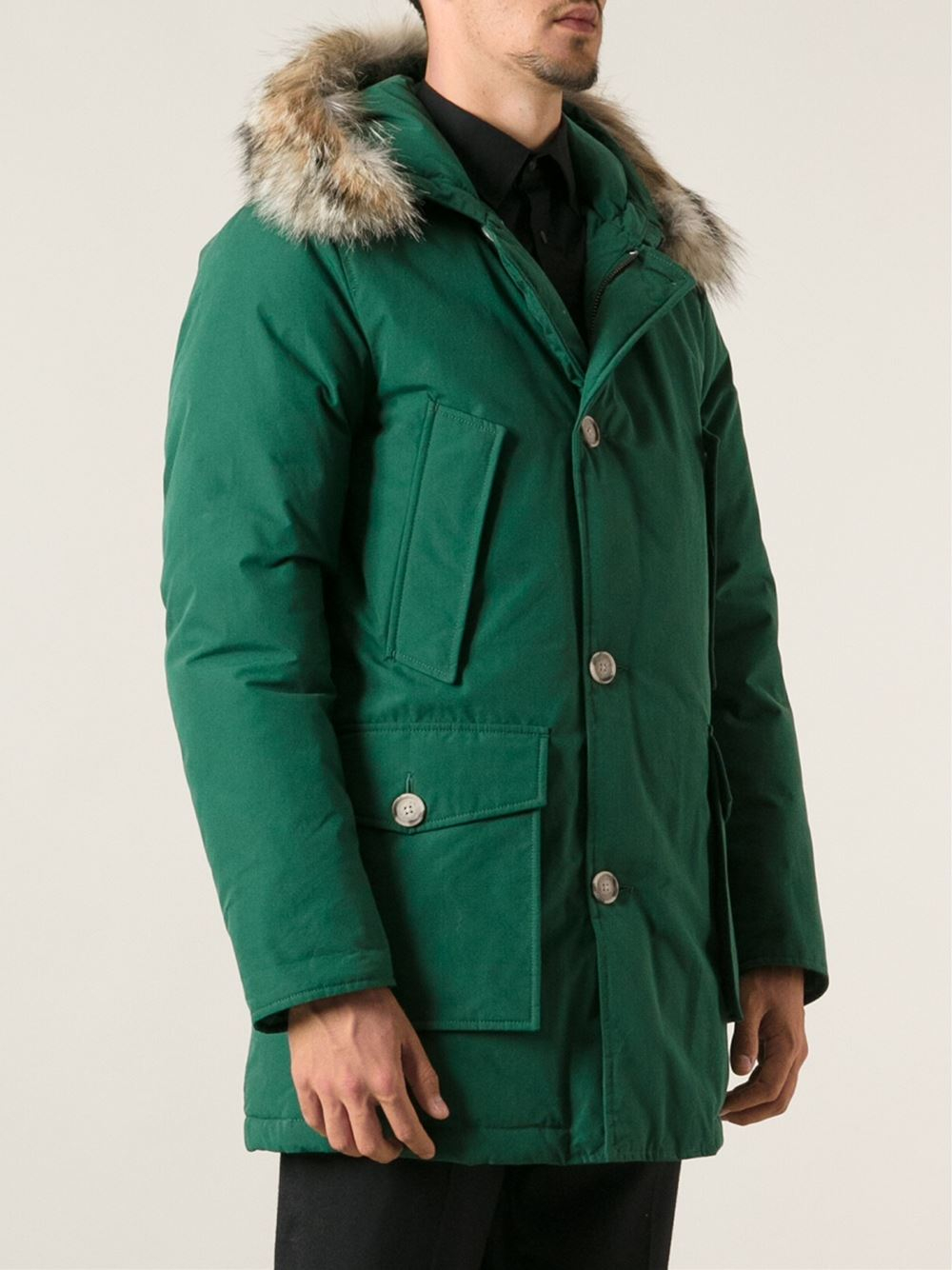 Woolrich Faux Fur Hood Parka in Green for Men - Lyst