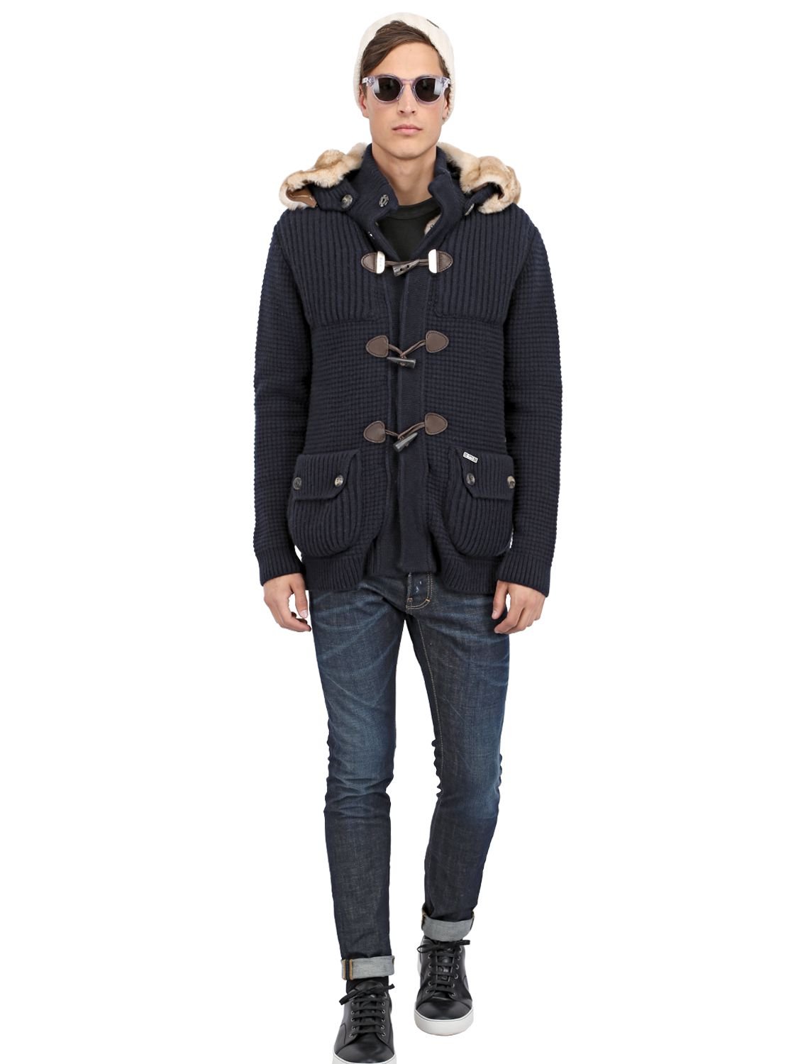 Bark Cashmere Duffle Coat With Fur Lining in Blue for Men | Lyst