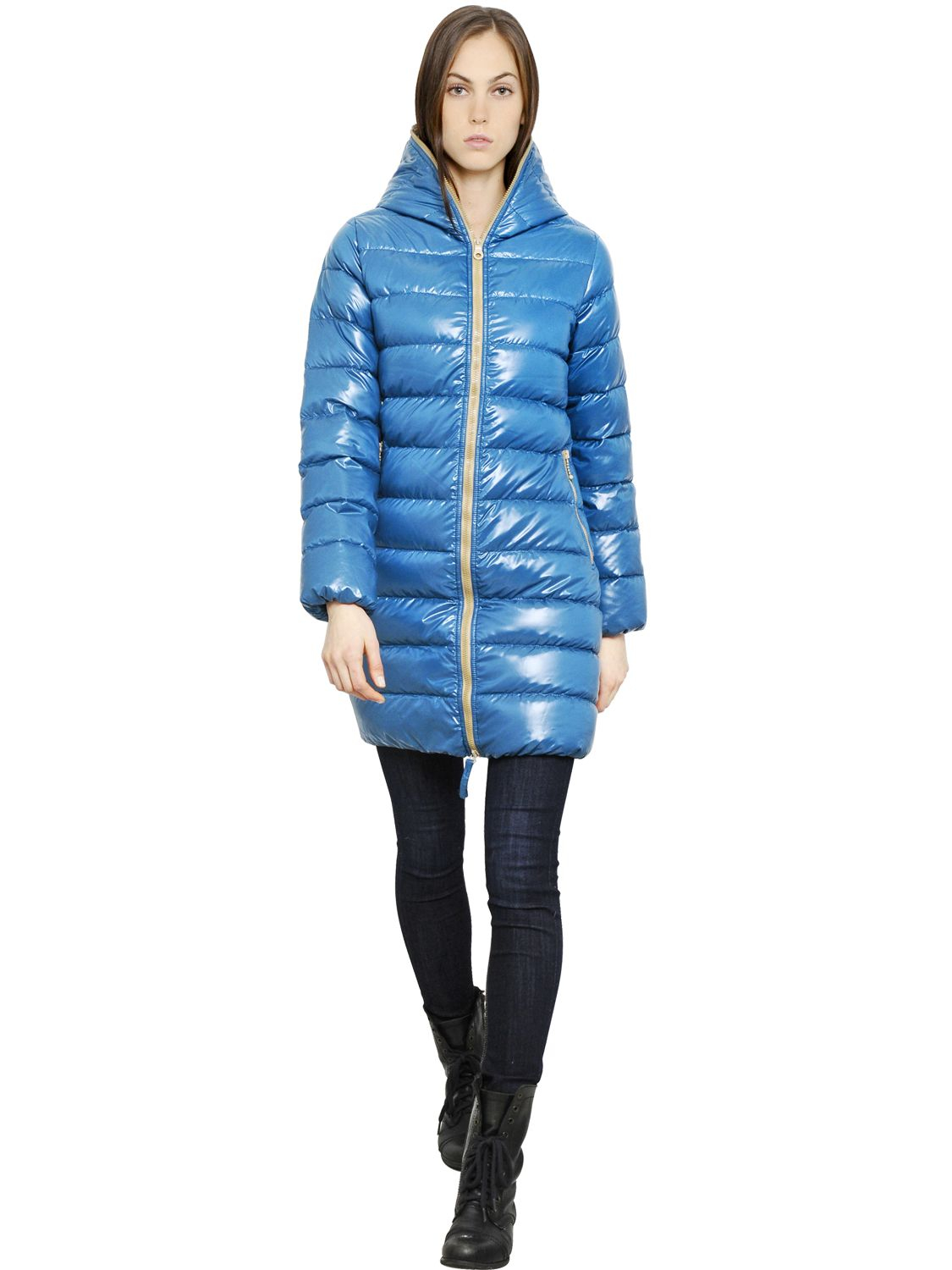 Duvetica Ace Hooded Shiny Nylon Down Jacket in Blue | Lyst