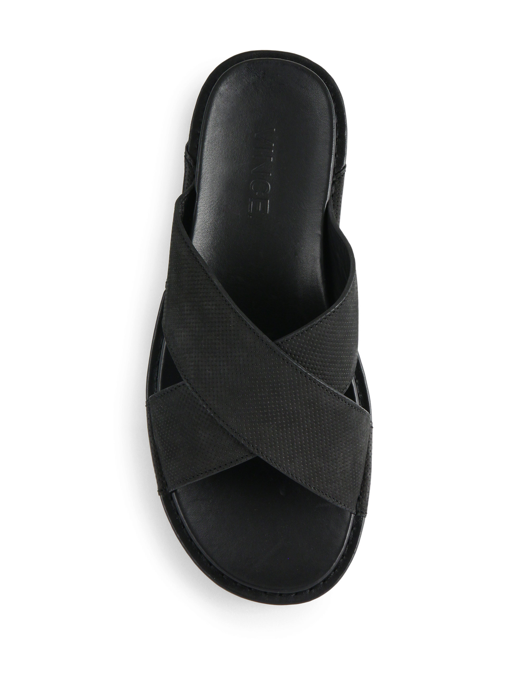 Lyst - Vince Weston Leather Crisscross Slide Sandals in Black for Men