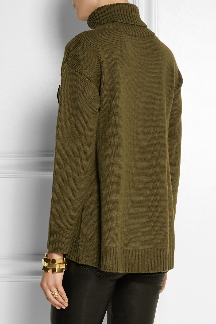 Boutique moschino Embroidered Wool Turtleneck Sweater in Green | Lyst