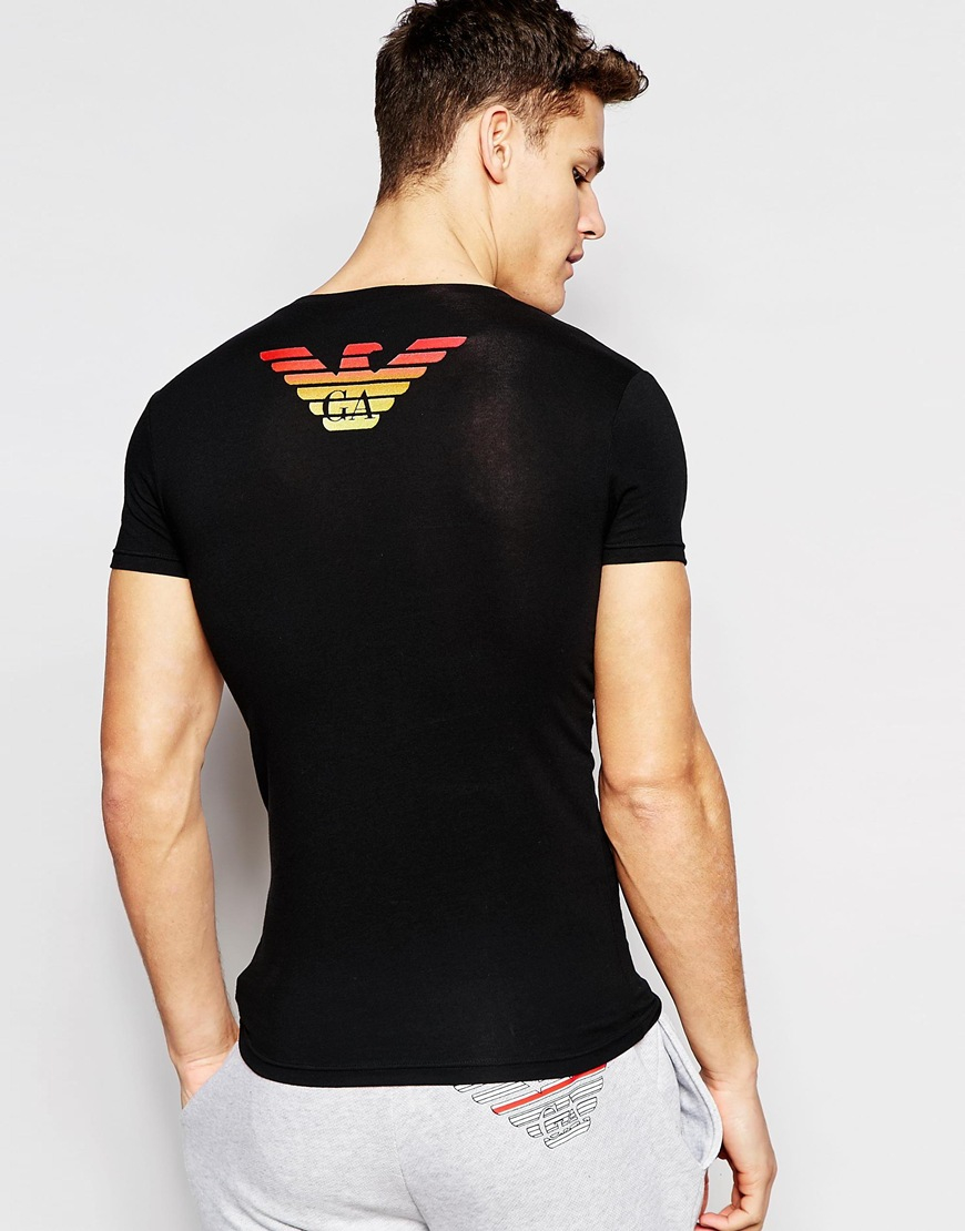 Lyst - Emporio Armani V-neck T-shirt With Metal Eagle Back ...