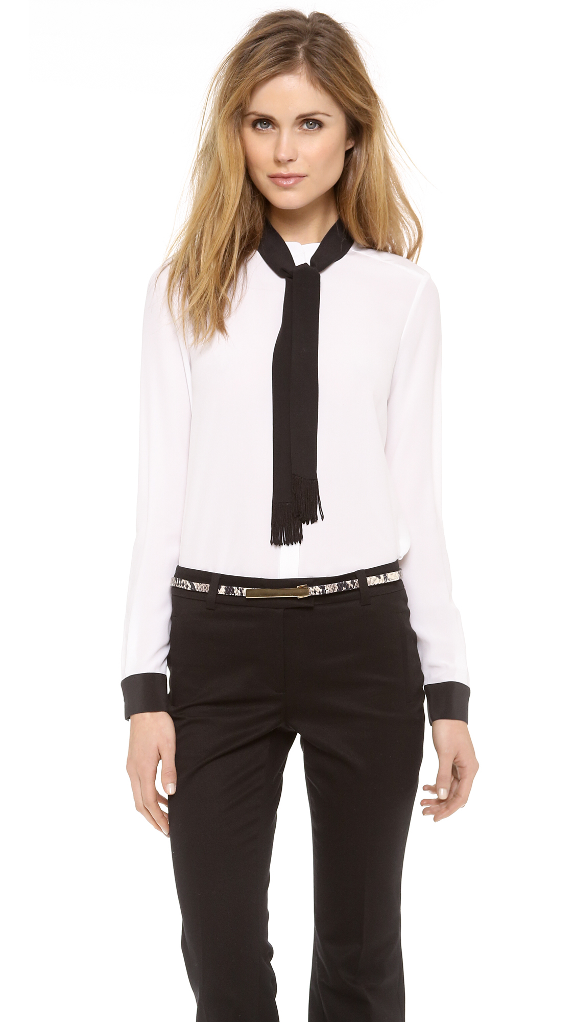 Rachel Zoe Ricky Neck Tie Blouse in Black (Optic White/Black) | Lyst