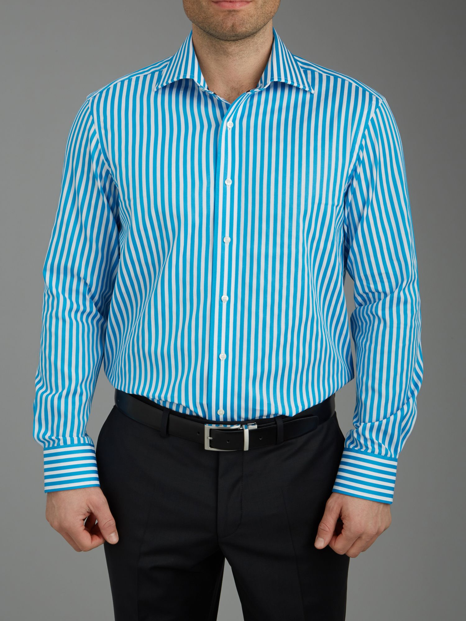 Paul costelloe Sateen Bengal Stripe Long Sleeve Shirt in Blue for Men ...