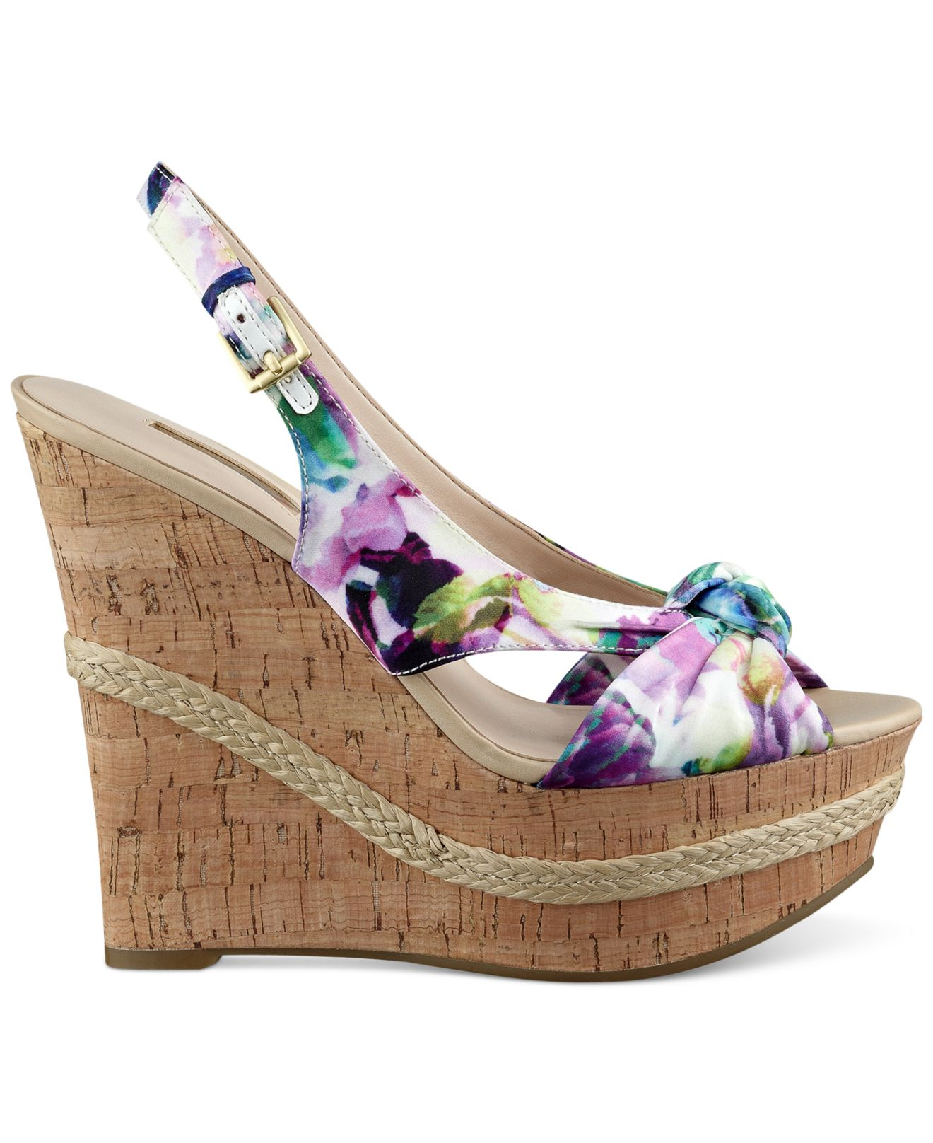 Guess Women's Delilan Floral Tie Platform Wedge Sandals in Purple | Lyst