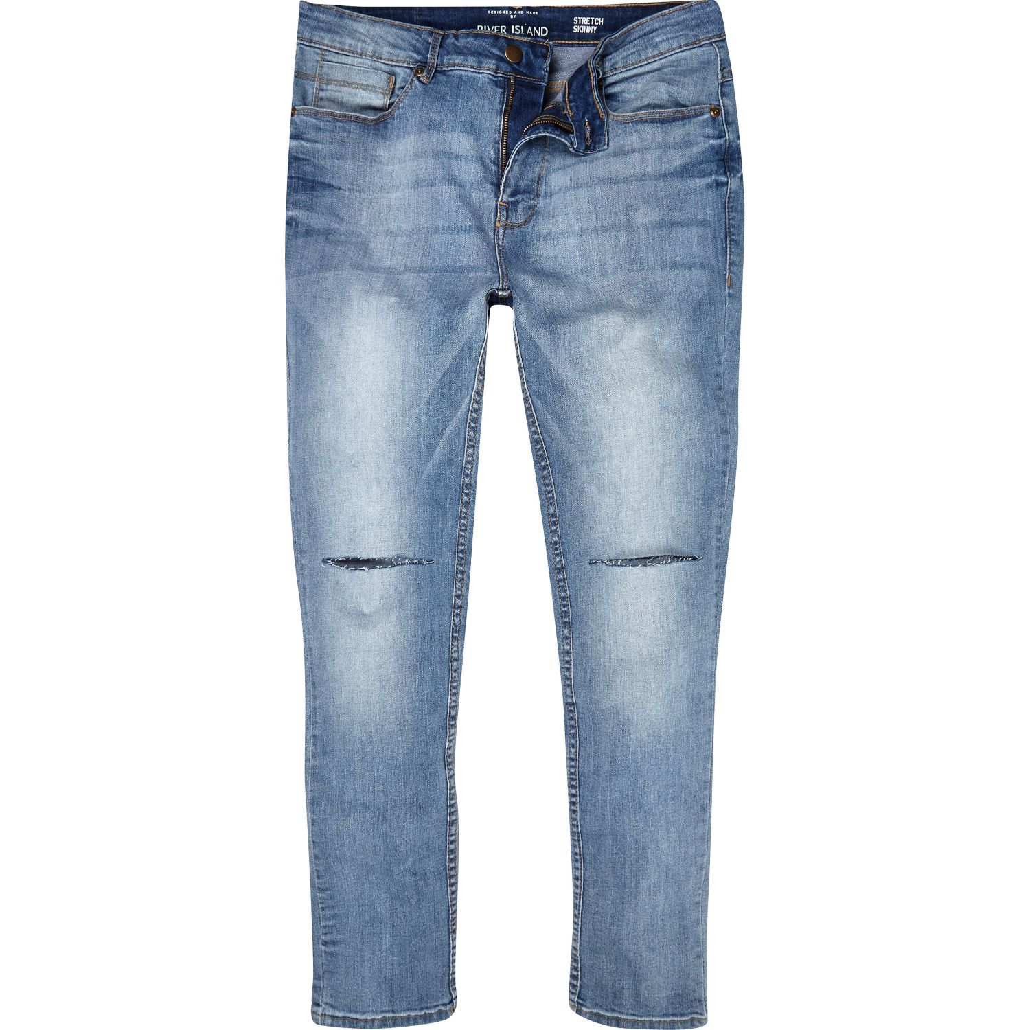 River Island Light Wash Ripped Sid Skinny Stretch Jeans in Blue for Men ...