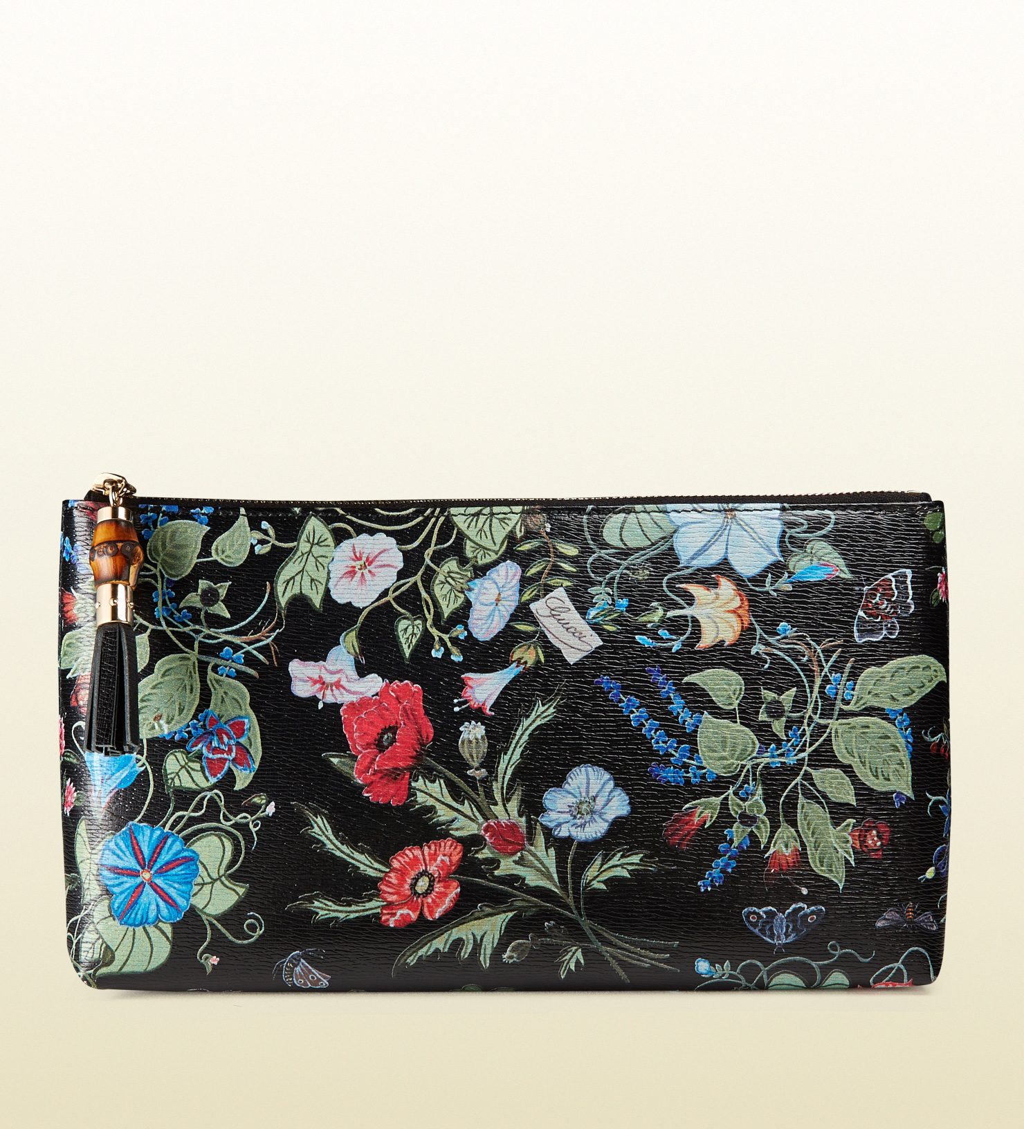 Gucci Flora Knight Print Leather Pouch in Black for Men - Lyst