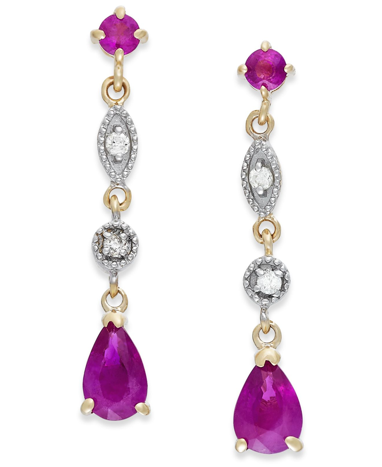 Lyst - Macy's Ruby (1-1/5 Ct. T.w.) And Diamond Accent Linear Earrings ...