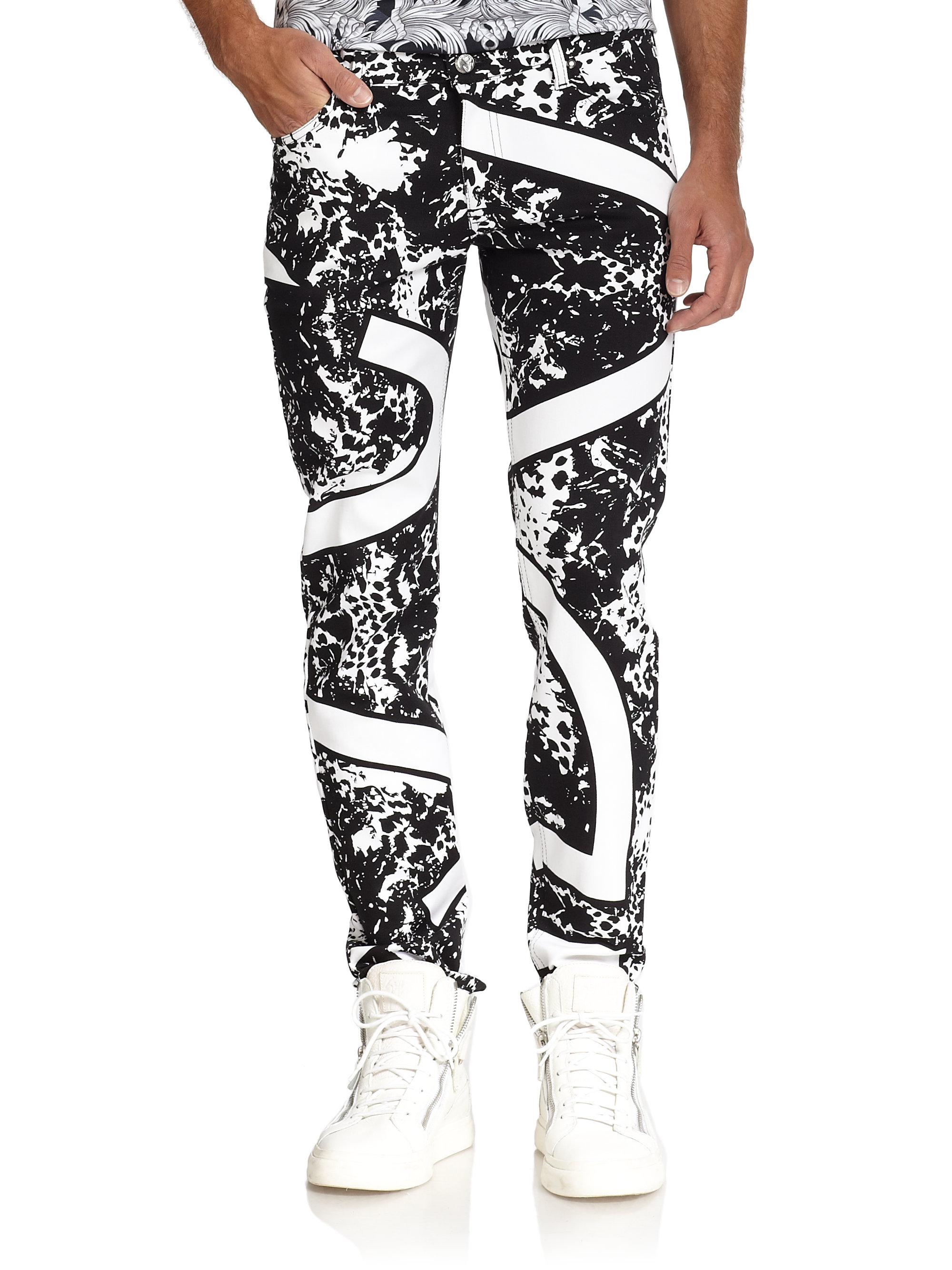 Lyst - Versace Jeans Splatter & Stripe Print Jeans in White for Men