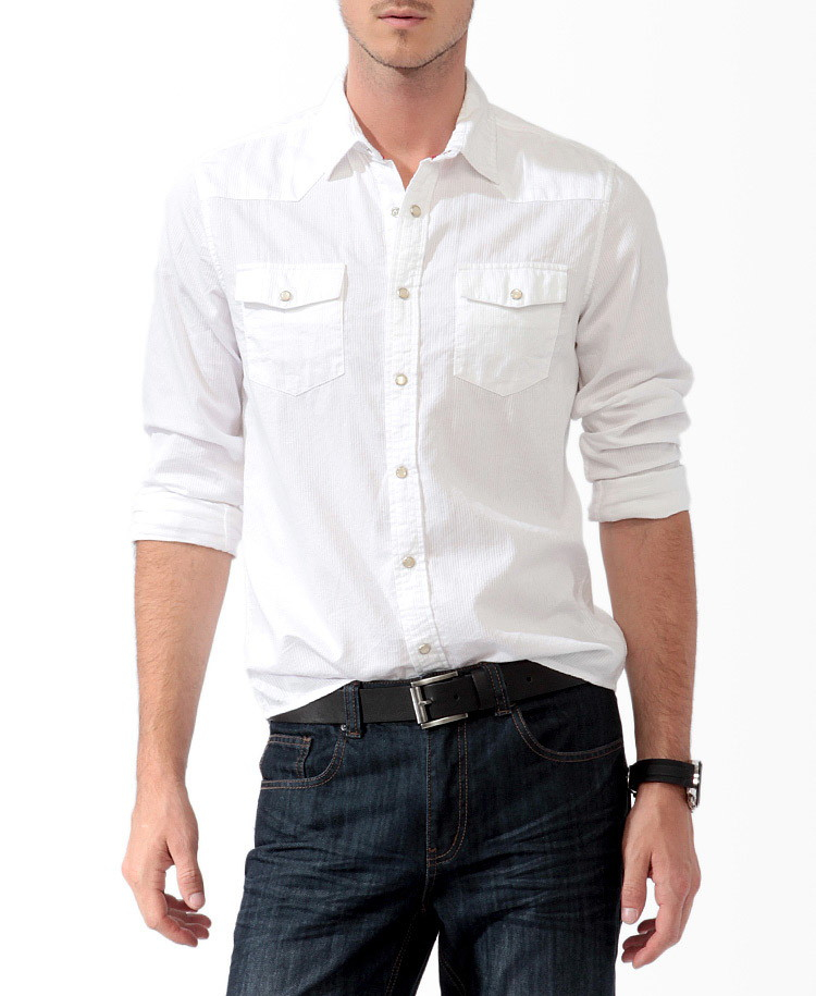 Lyst - Forever 21 Jacquard Snap Button Shirt in White for Men