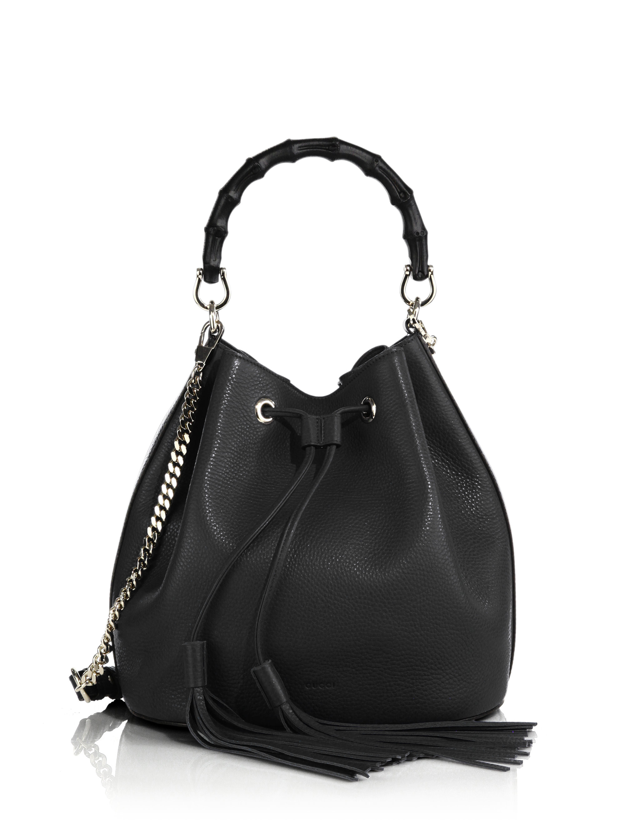 Gucci Miss Bamboo Leather Bucket Bag in Black | Lyst