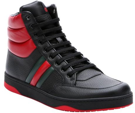 Gucci Black And Red Padded Leather Contrast High-Top Sneakers in Black ...