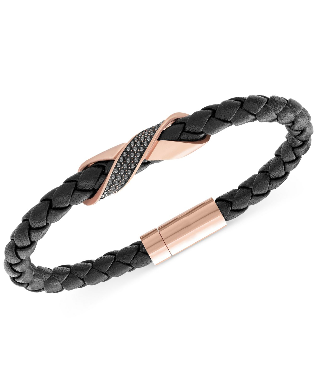 Lyst Swarovski Men S Cross Rose Gold Tone Black Leather Bracelet Gallery