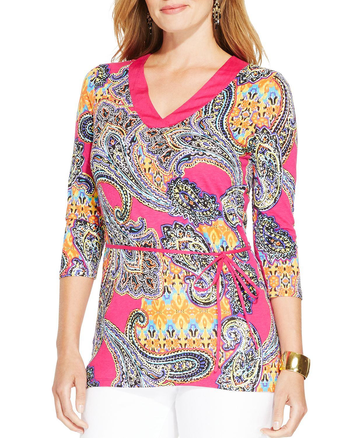 Lyst Ralph Lauren Lauren Plus Paisley Print V Neck Top In Pink