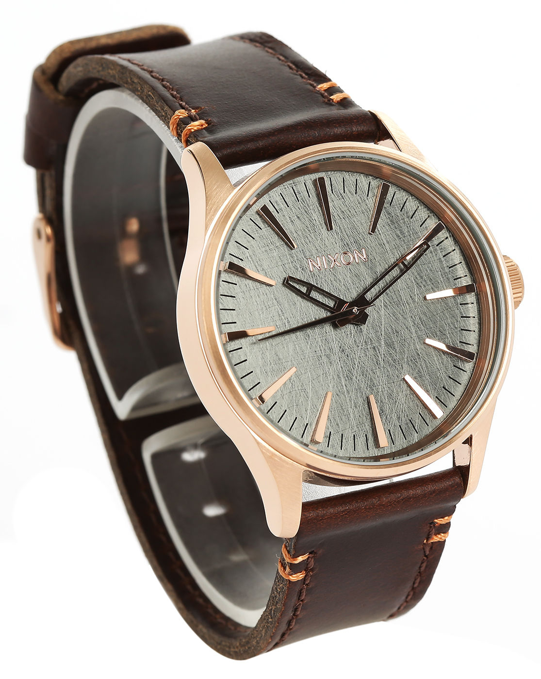 Nixon Pink Gold Sentry 38 Watch Brown Horween Leather ...