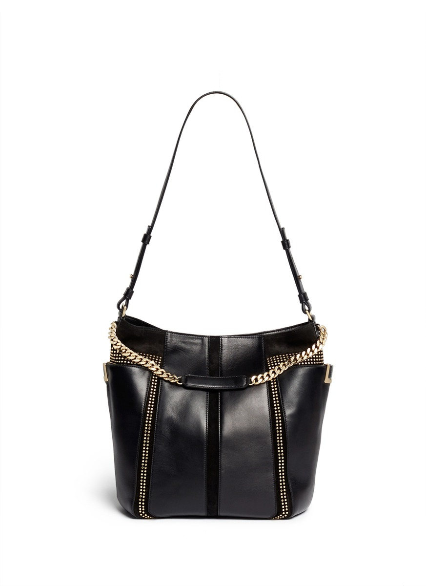 Lyst - Jimmy Choo 'anna' Stud Suede Leather Hobo Bag in Black