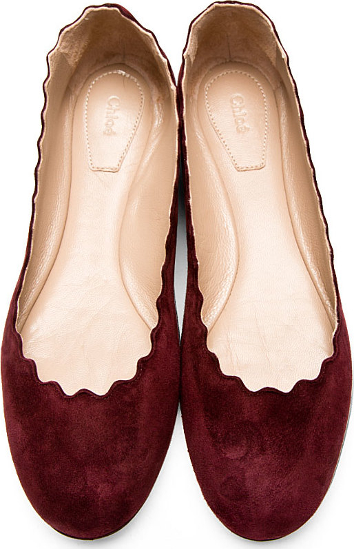 Lyst - Chloé Burgundy Suede Scalloped Flats in Purple