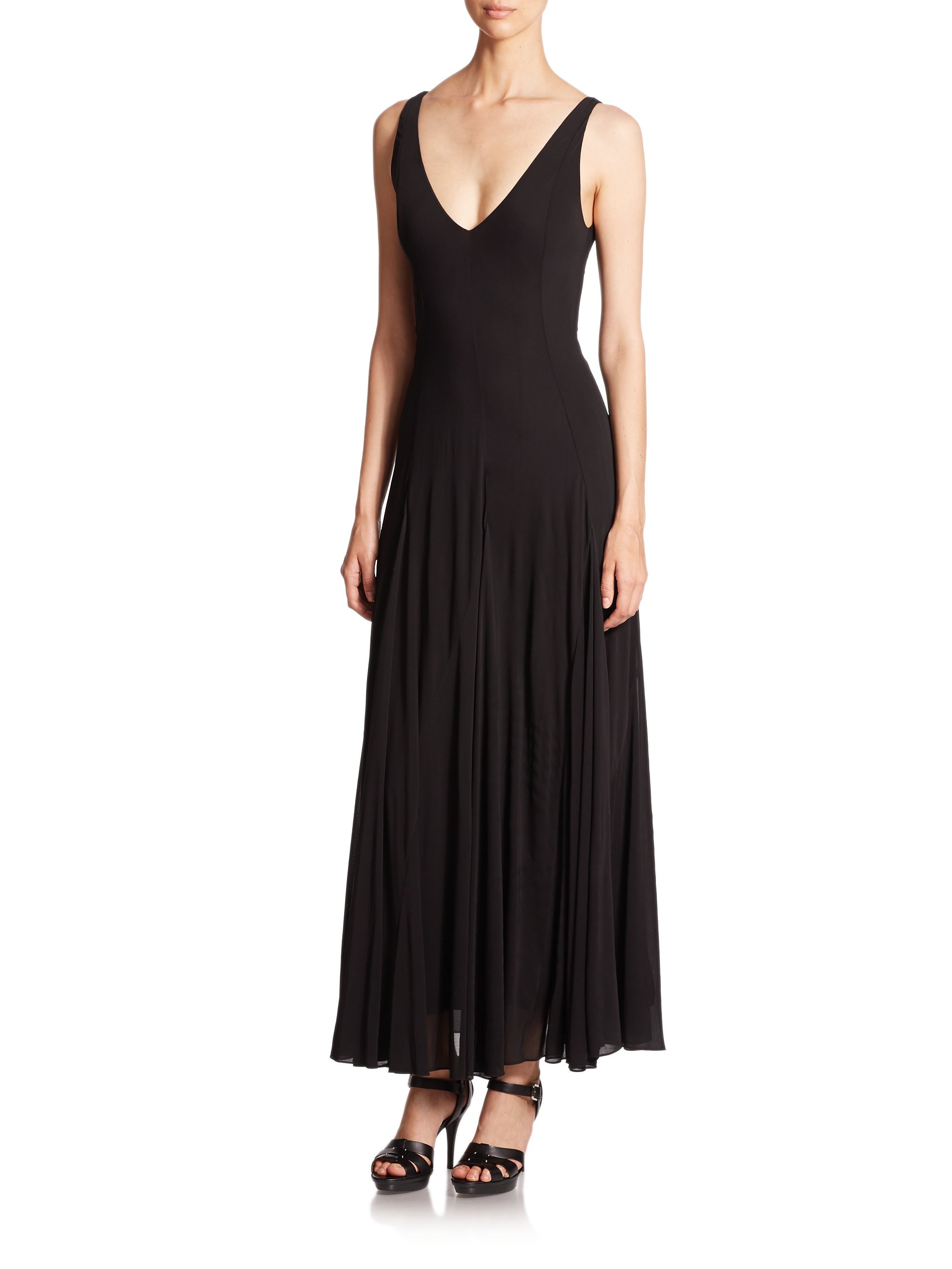 Polo ralph lauren Jersey V-neck Maxi Dress in Black | Lyst