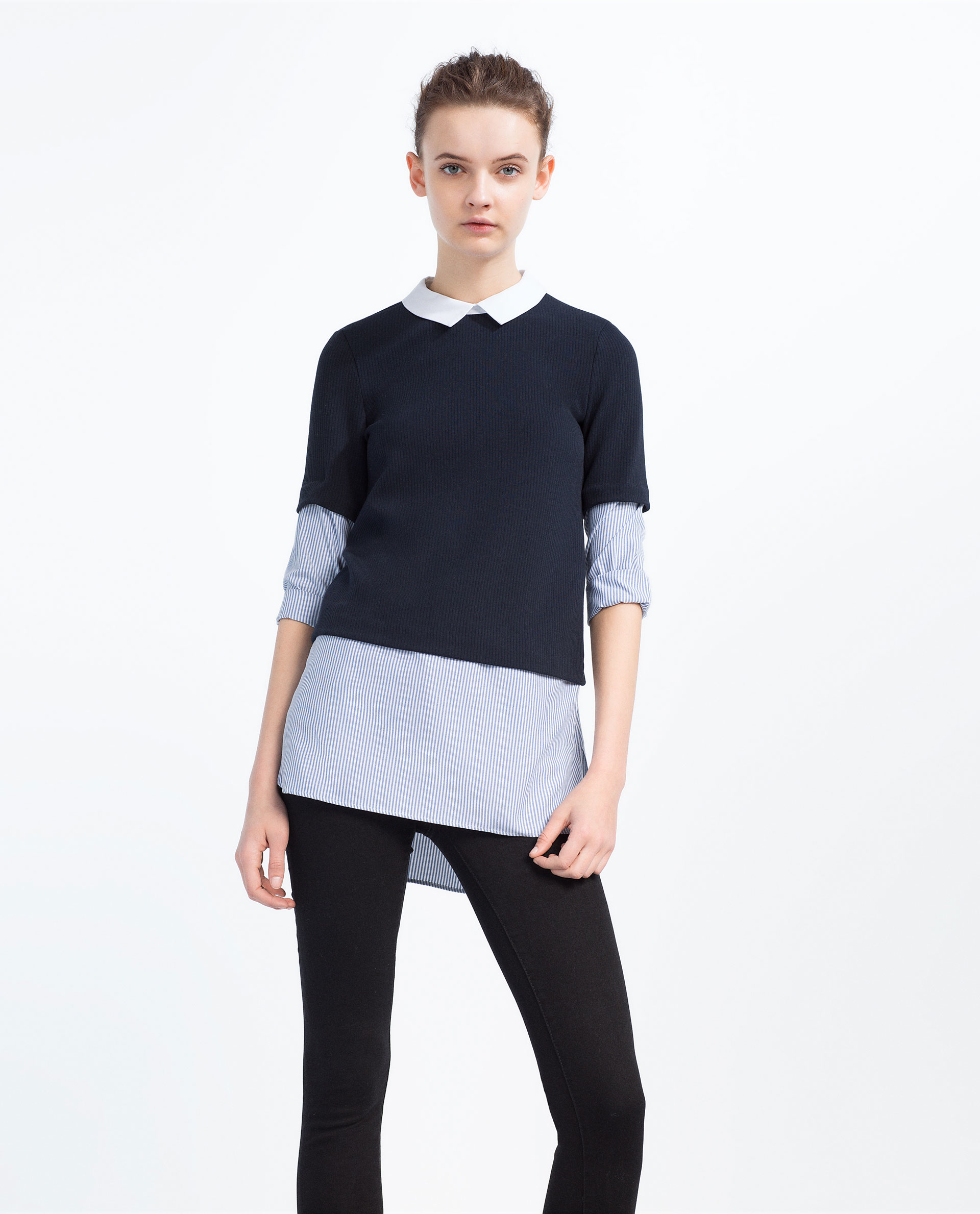 zara contrast top in white lyst zara contrast top in white lyst