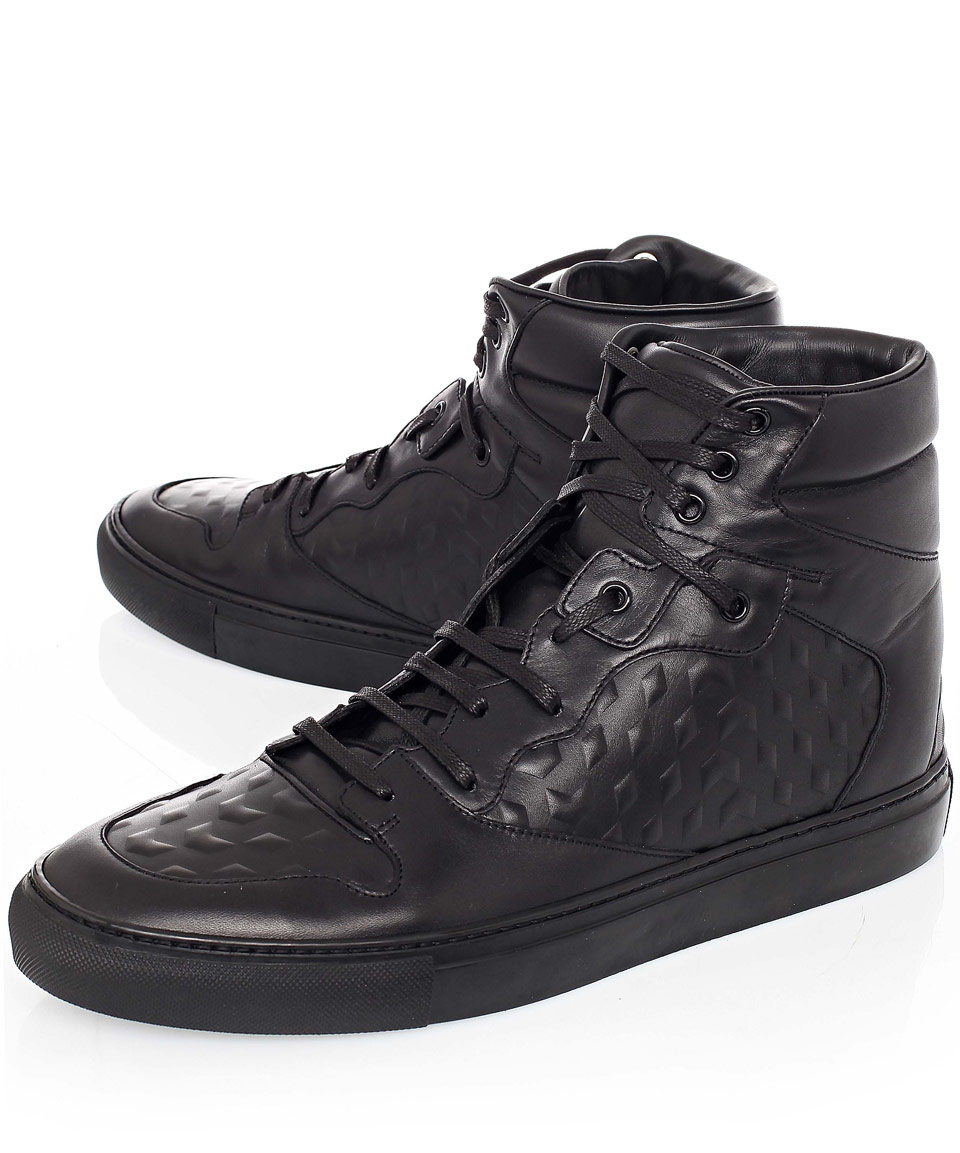 Balenciaga Monochrome Debossed Leather High Top Sneakers in Black for Men