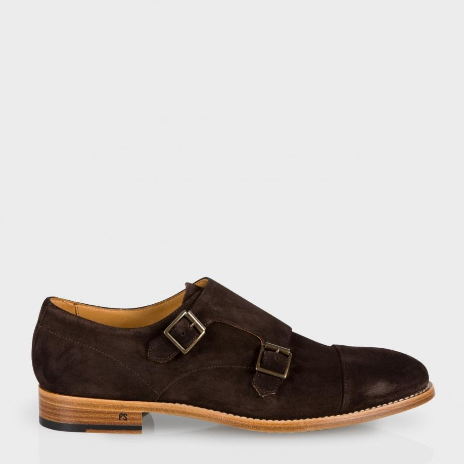brown suede double monk strap