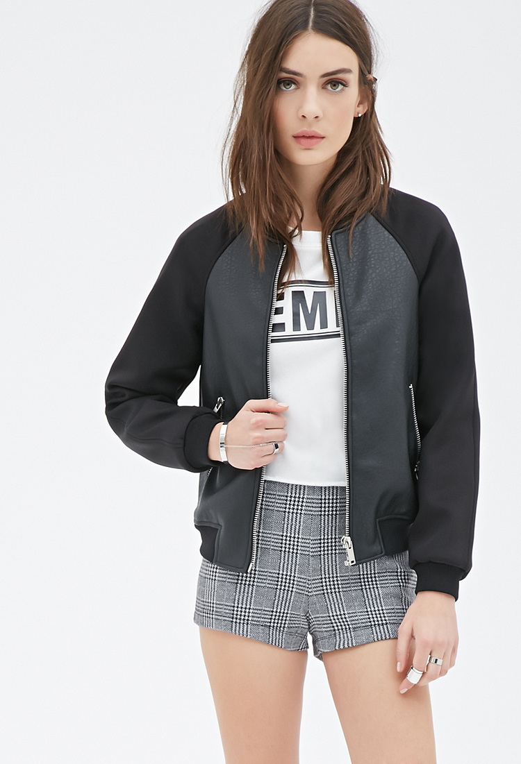Lyst Forever 21 Paneled Faux Leather Er Jacket In Gray Gallery