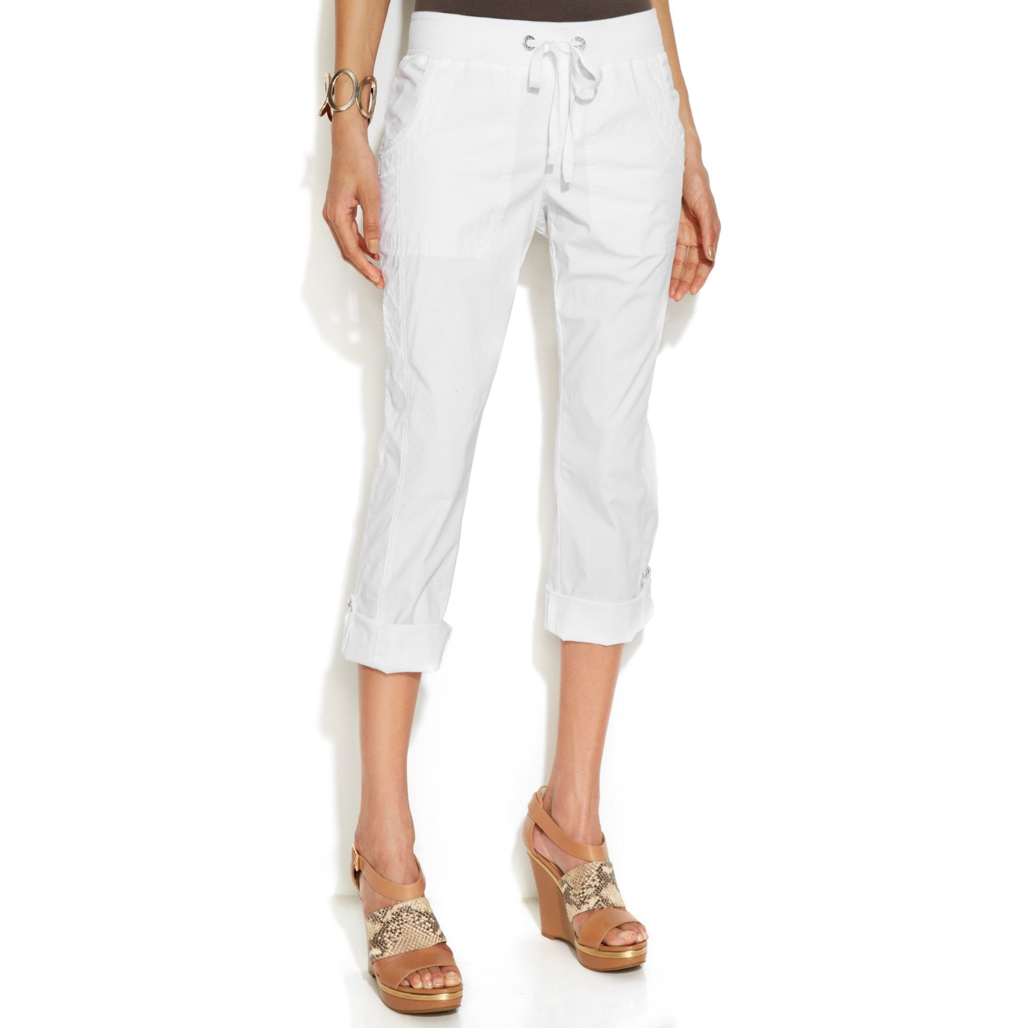 Inc International Concepts Rolltabcuff Cropped Cargo Pants in White ...