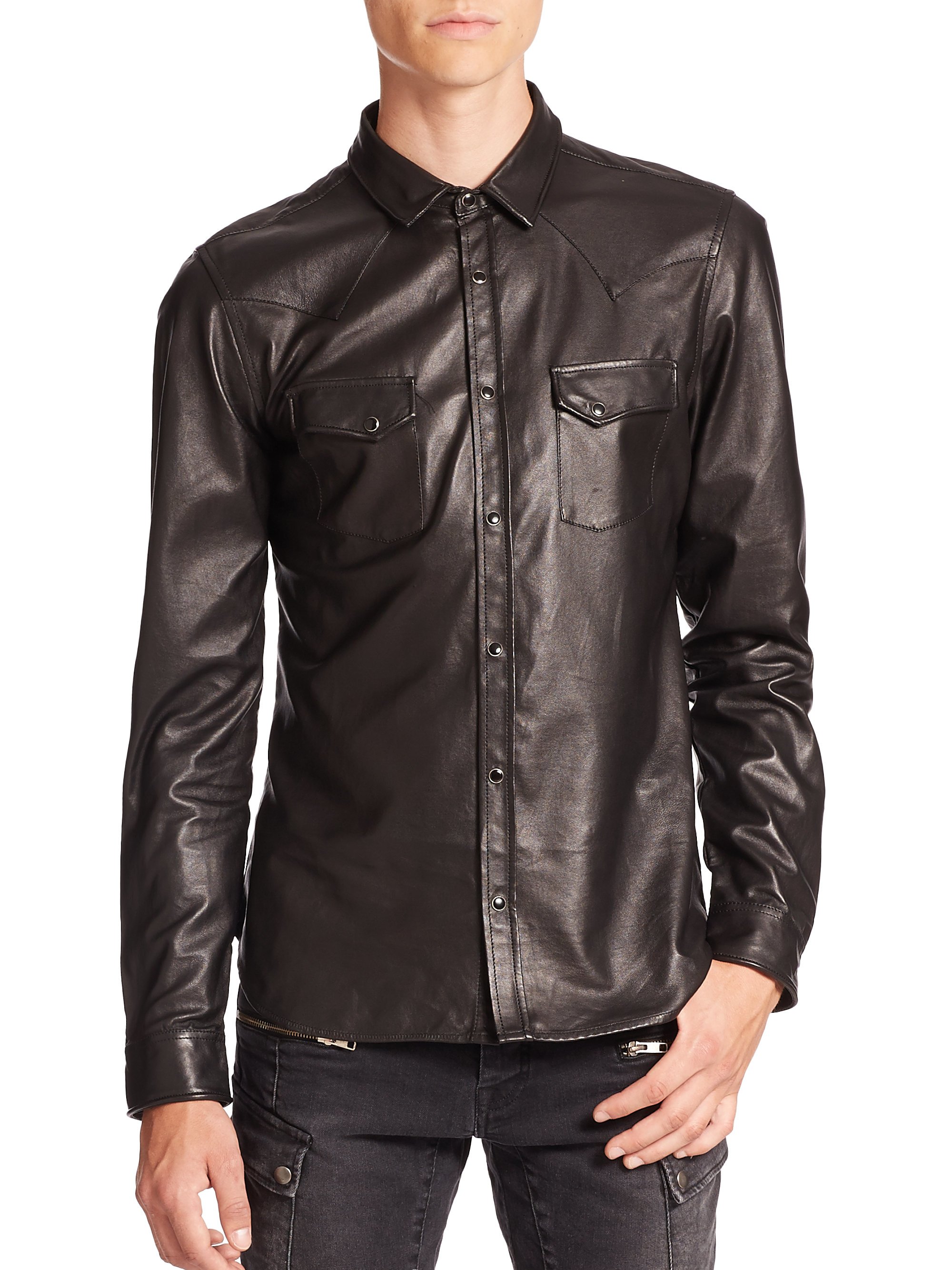 Lyst - The Kooples Leather Shirt in Black for Men