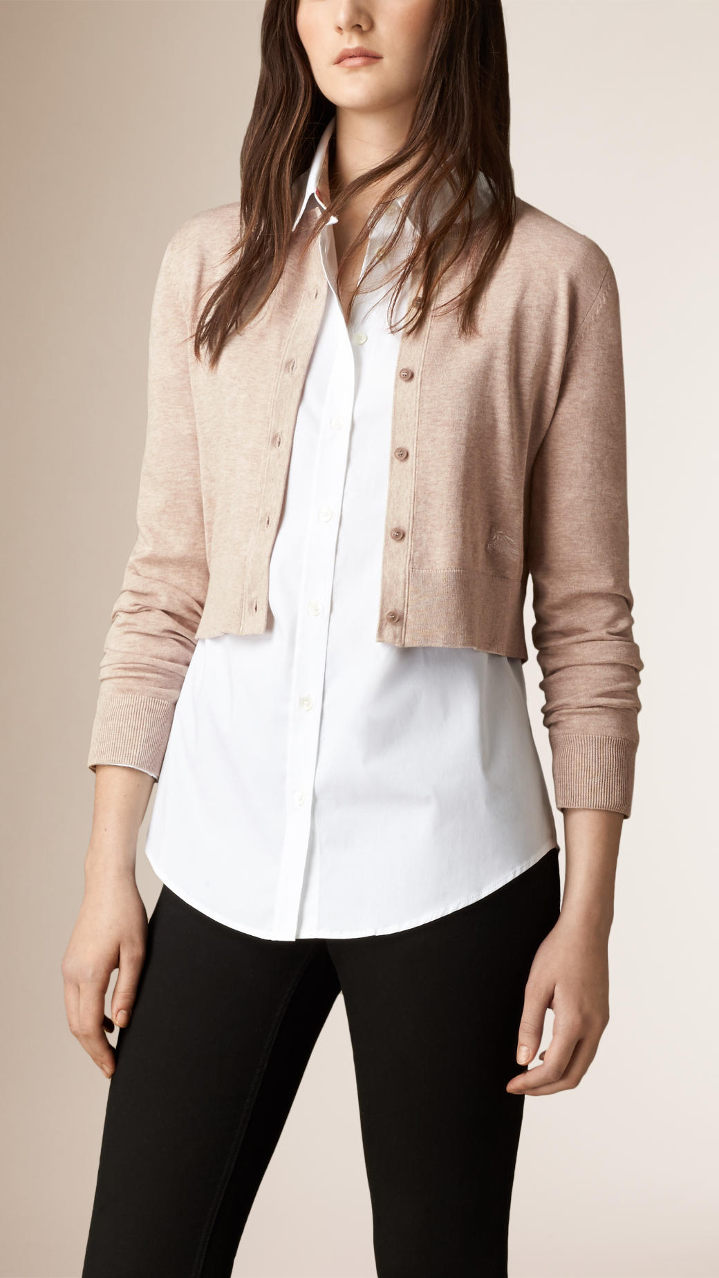 Burberry Cropped Cotton Cardigan in Brown | Lyst