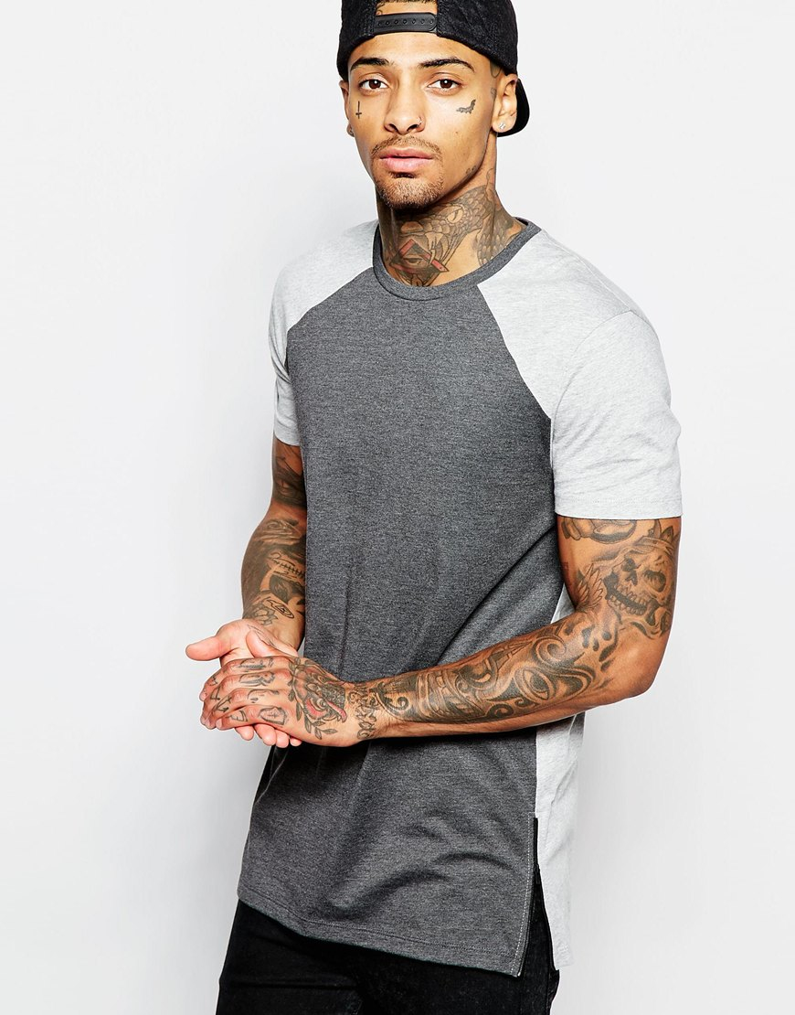 Asos Longline T-shirt With Cut And Sew Detail And Side Zips in Gray for ...