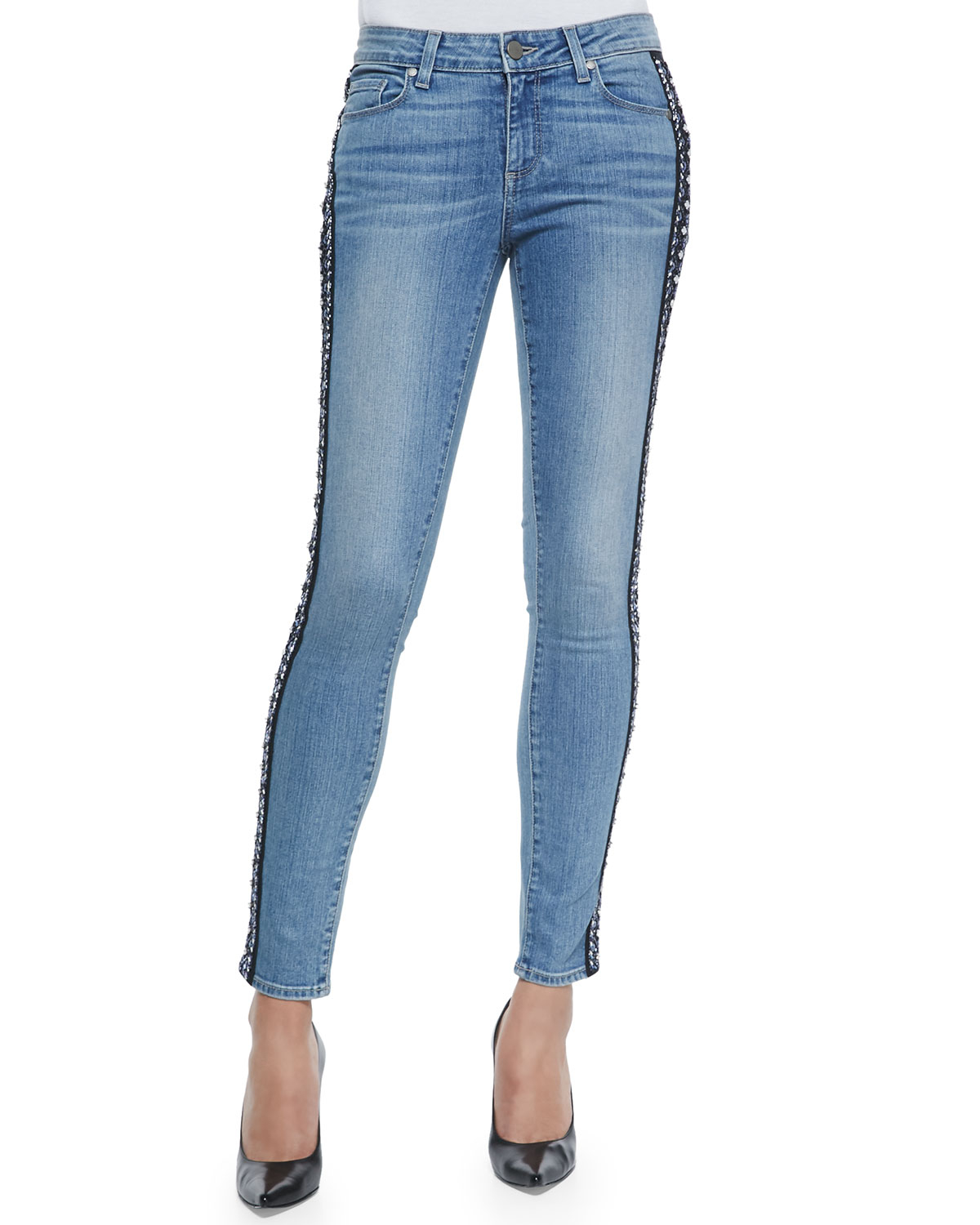 blue striped jeans womens