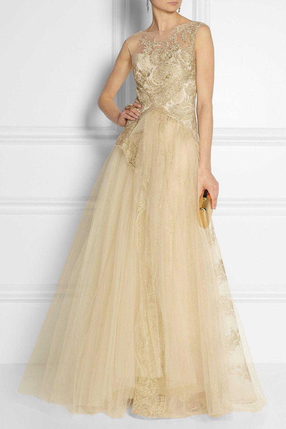 Lyst Notte By Marchesa Embellished Tulle Gown In Metallic 6795