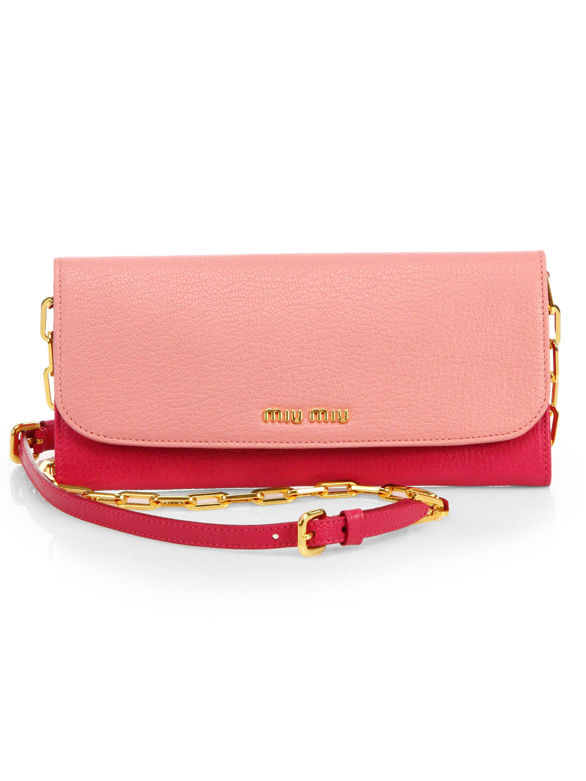 Lyst Miu Miu Madras Bicolor Continental Chain Wallet in Pink