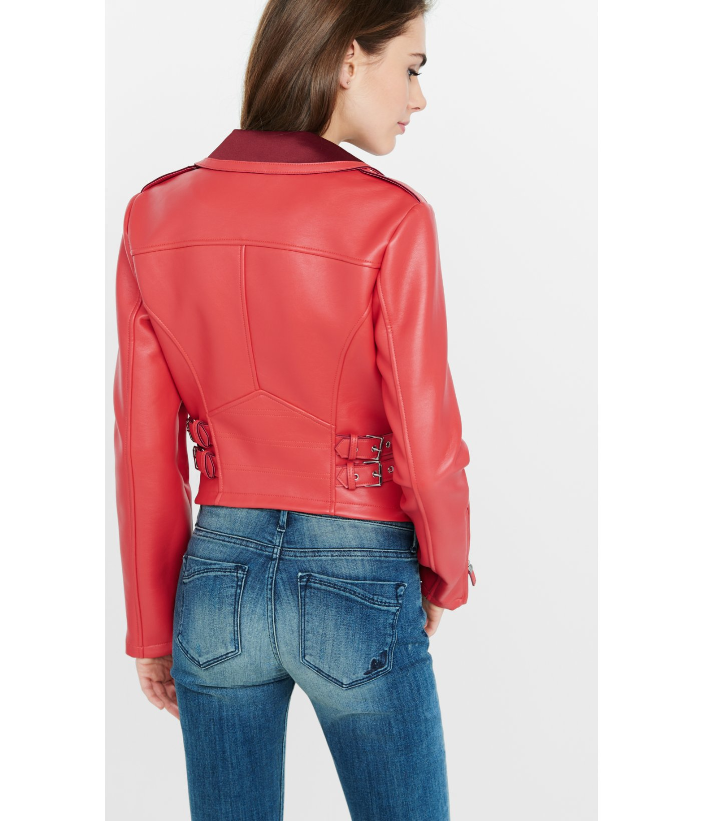 Lyst Express Red Color Block Minus The Leather Jacket In Gallery