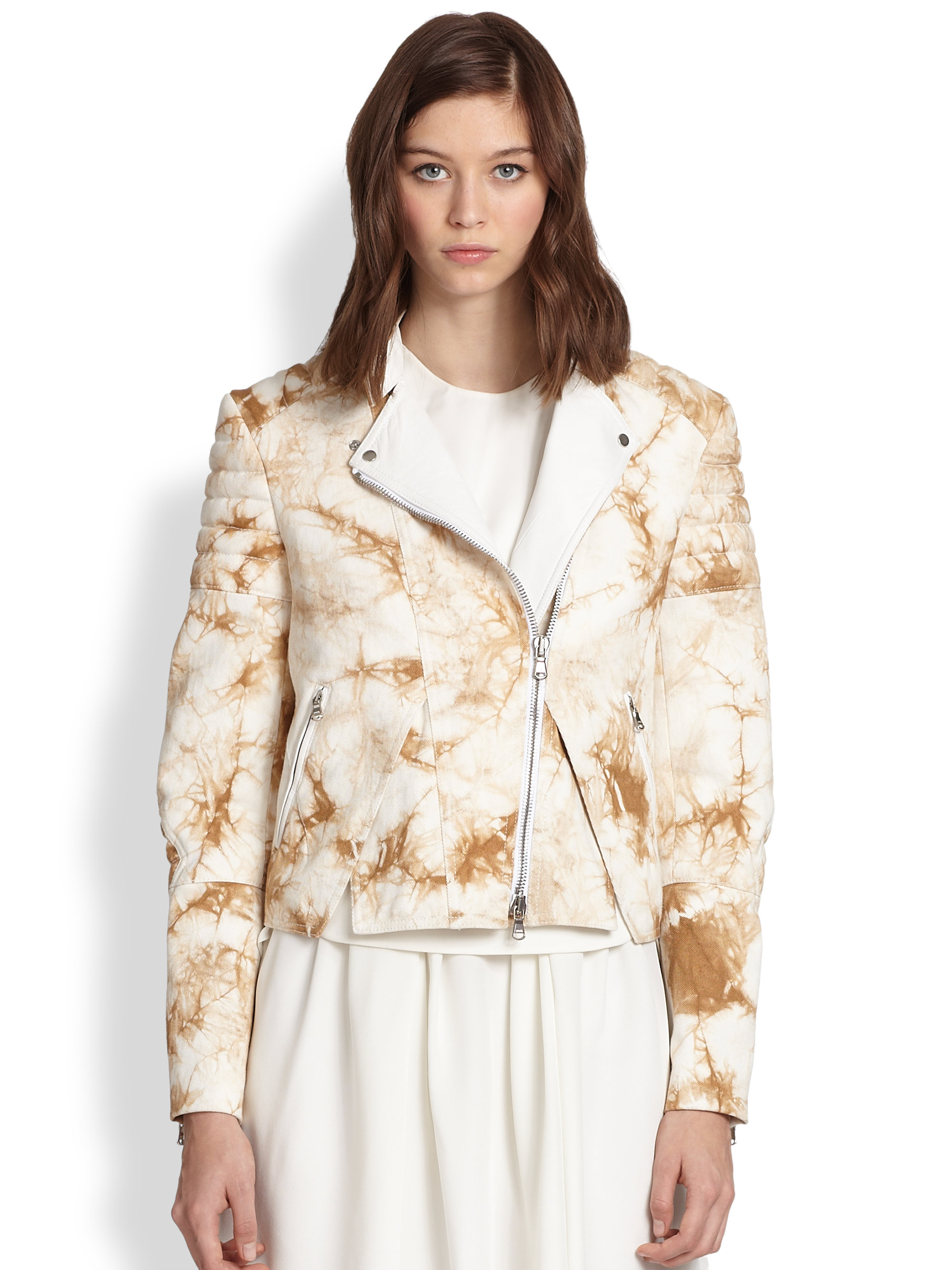 Lyst - 3.1 Phillip Lim Leather Trimmed Acid Wash Denim ...