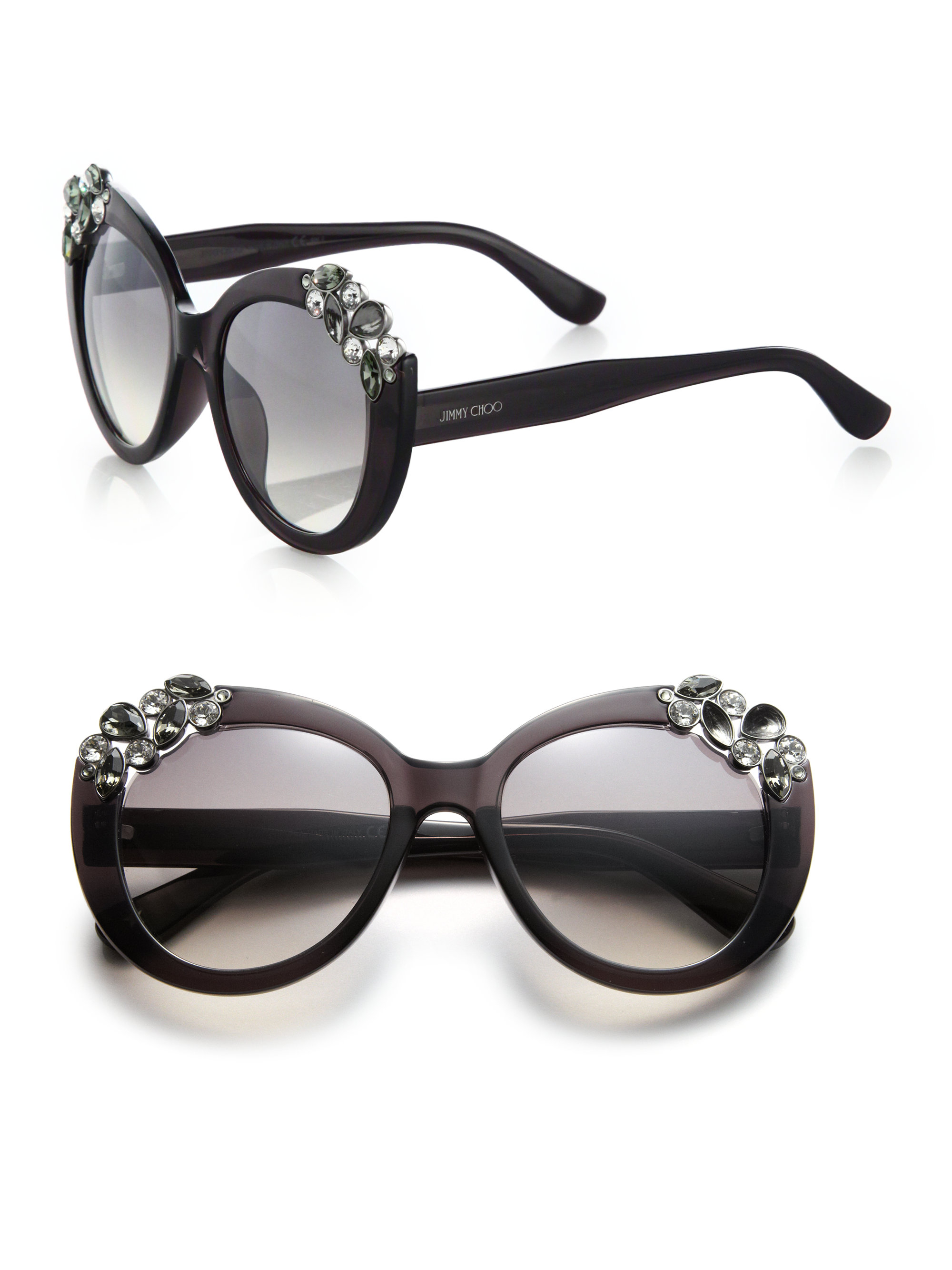 Lyst - Jimmy Choo Megan Embellished 53mm Round Sunglasses in Black