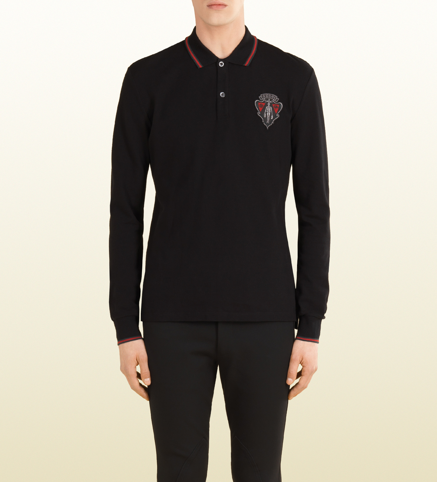 Lyst - Gucci Long Sleeve Polo Shirt in Black for Men