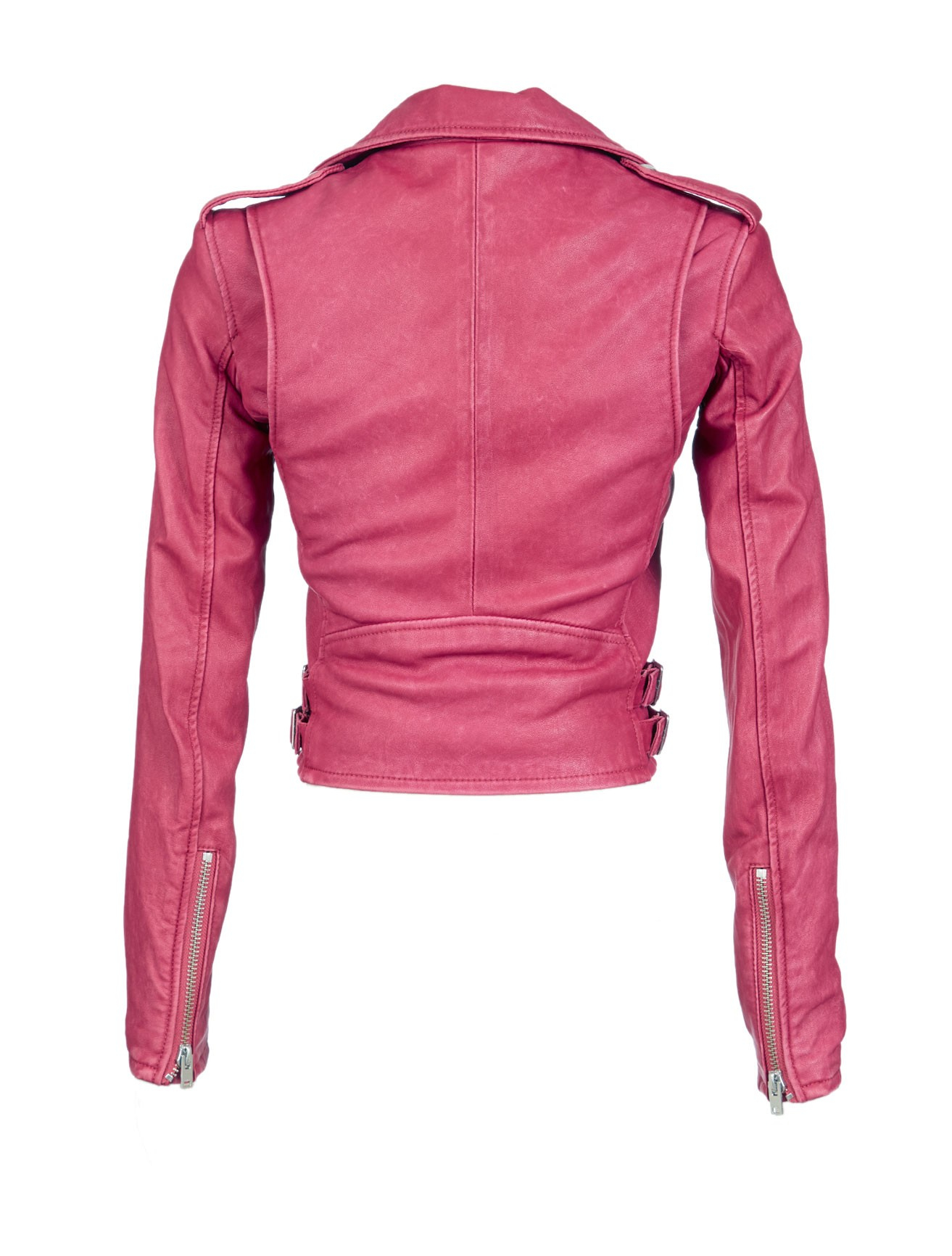 Iro Ashville Leather Long Sleeve Cropped Moto Jacket in Pink (FUSCHIA ...