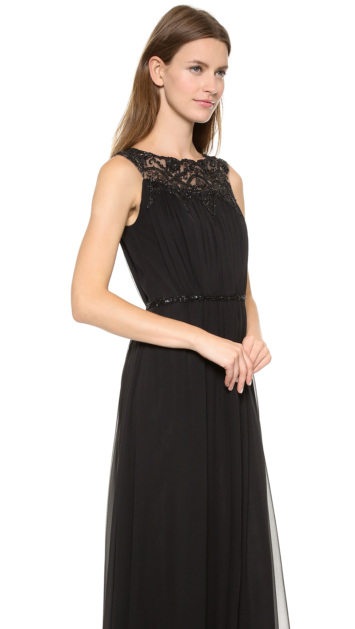 marchesa notte printed chiffon gown