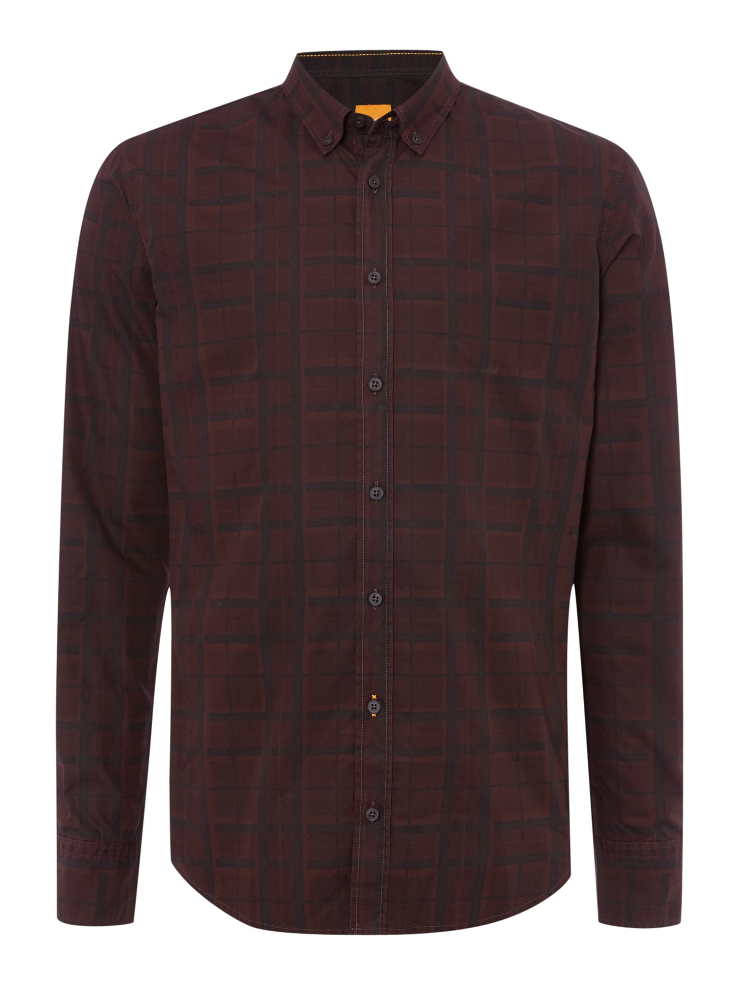 Boss Edipoe Slim Fit Check Button Down Shirt in Brown for Men | Lyst