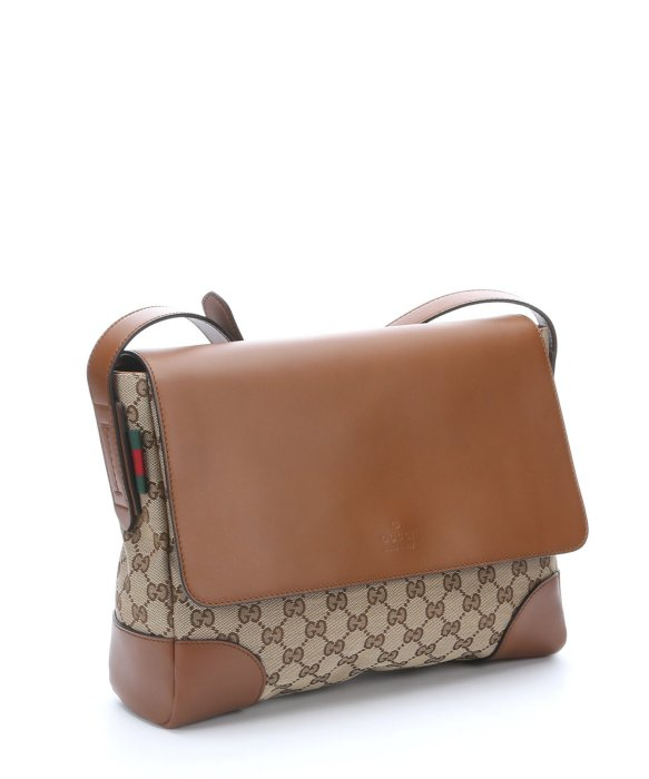 Lyst - Gucci Beige And Brown Leather Trim &#39;Gg Canvas&#39; Messenger Bag in Natural for Men
