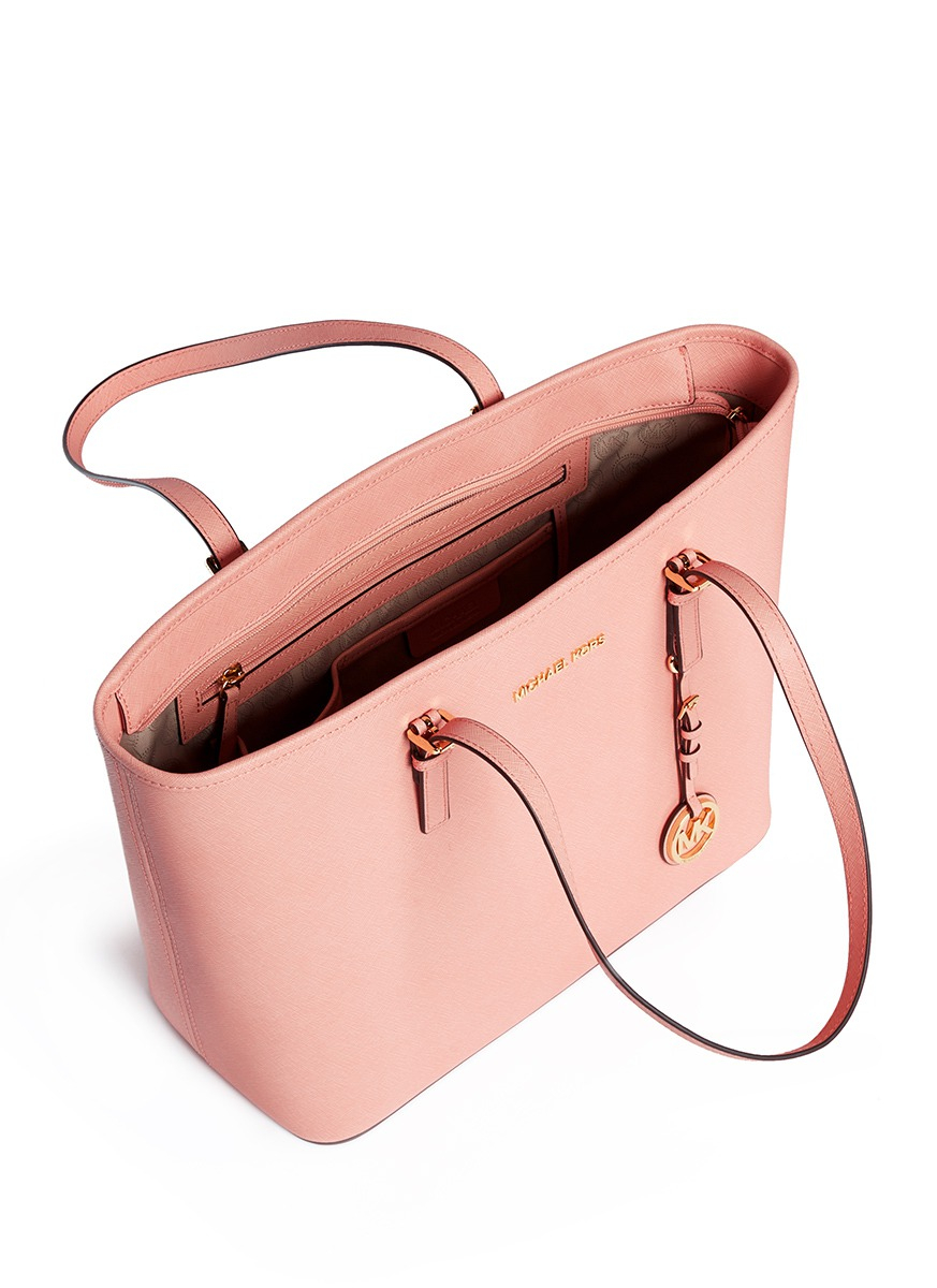 Lyst Michael Kors 'jet Set Travel' Saffiano Leather Top Zip Tote in Pink