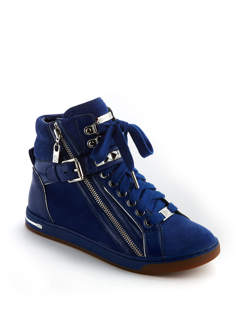 Michael Michael Kors Glam Studded Suede High Top Sneakers in Blue | Lyst