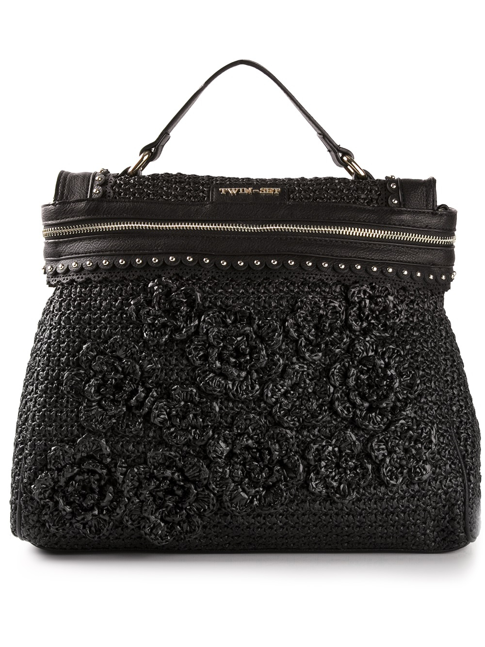 Twin set Floral Crochet Tote Bag in Black | Lyst