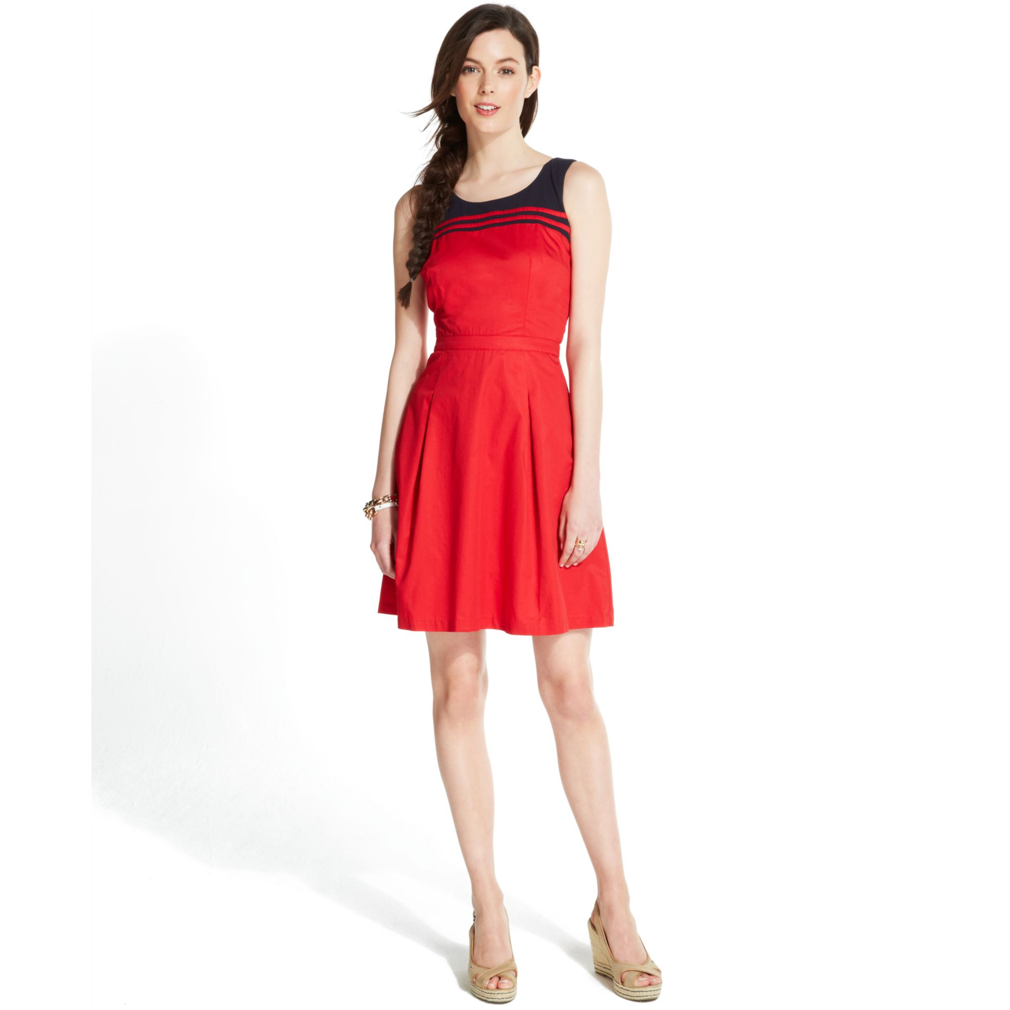 Tommy Hilfiger Sleeveless Colorblocked A-Line Dress in Red - Lyst