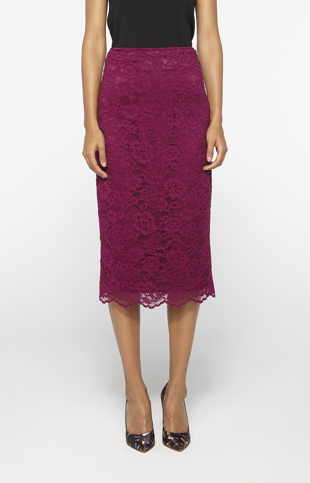 Lyst Nicole Miller Floral Lace Pencil Skirt In Purple