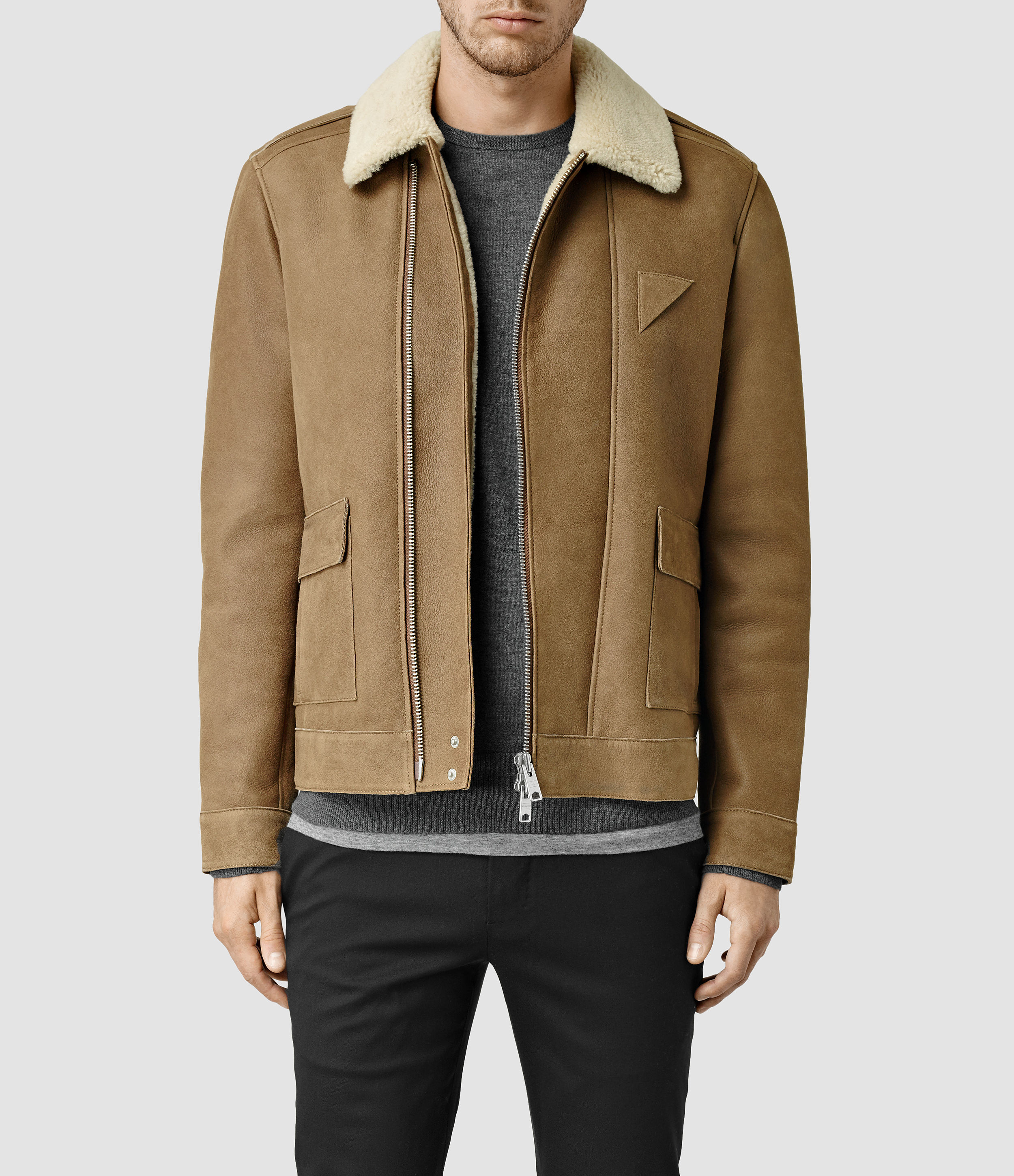 AllSaints Bedford Shearling Jacket in Brown for Men - Lyst