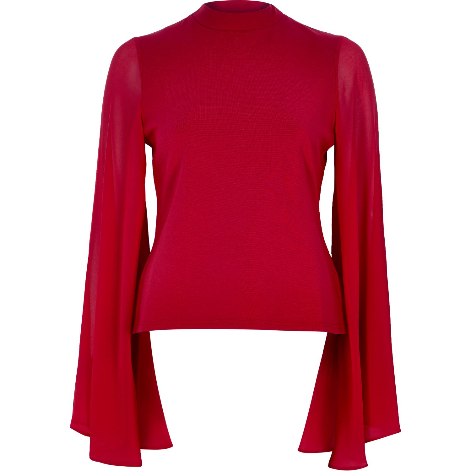 Lyst - River Island Red Flared Sleeve Cut-out Back Top in Red
